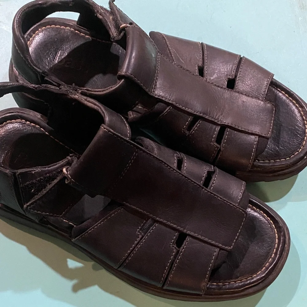 Men's Dark Brown Size 9M Heavy Duty Leather Sandals Hiking Summer Beach
